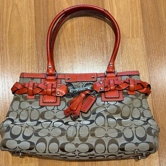 Vintage Coach Signature Hampton Braided Coral Trim Purse Handbag F13065 - Picture 2 of 15